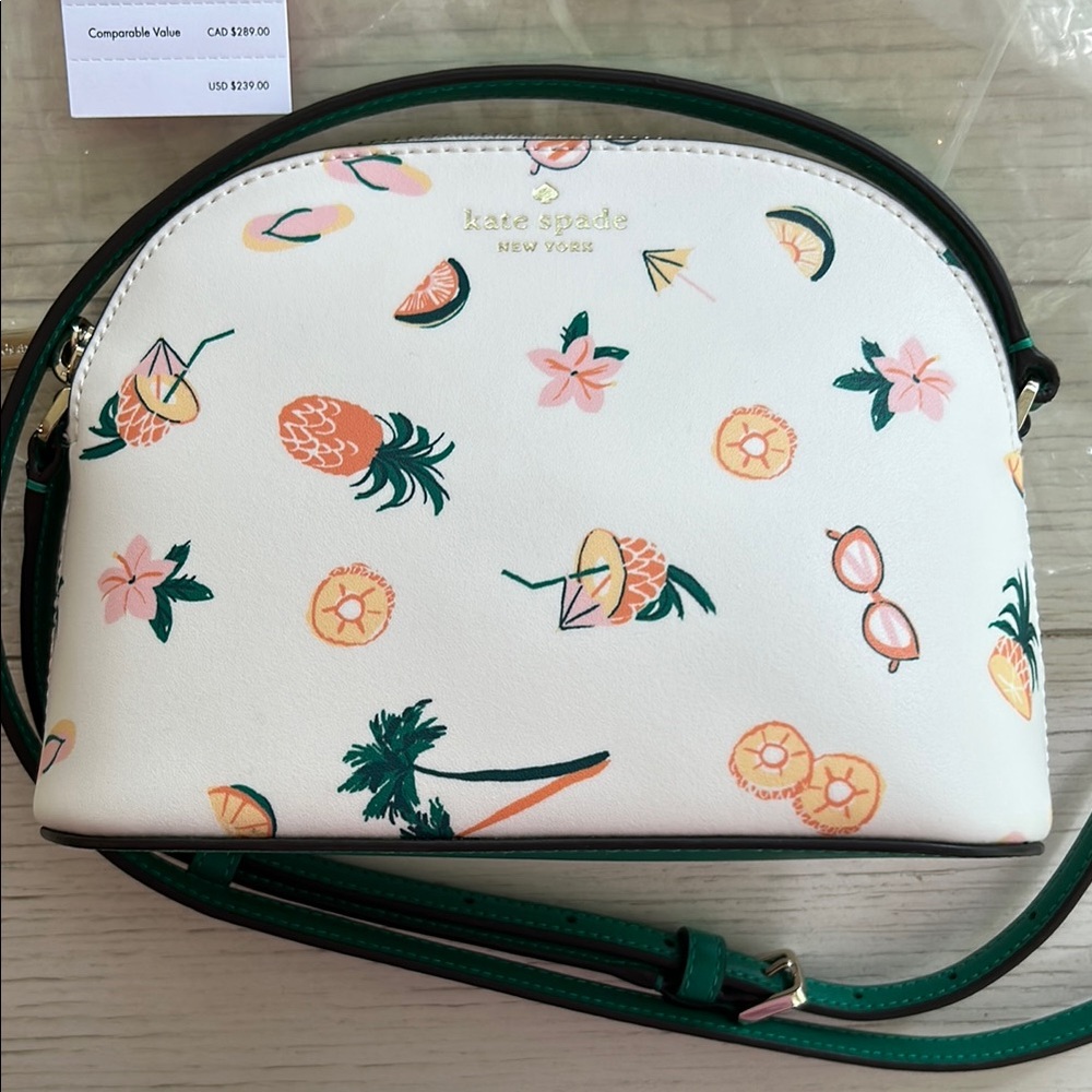 NWT Kate Spade Tropical Pineapple Print Crossbody Dome Bag Hawaii Pool Party - Picture 2 of 6
